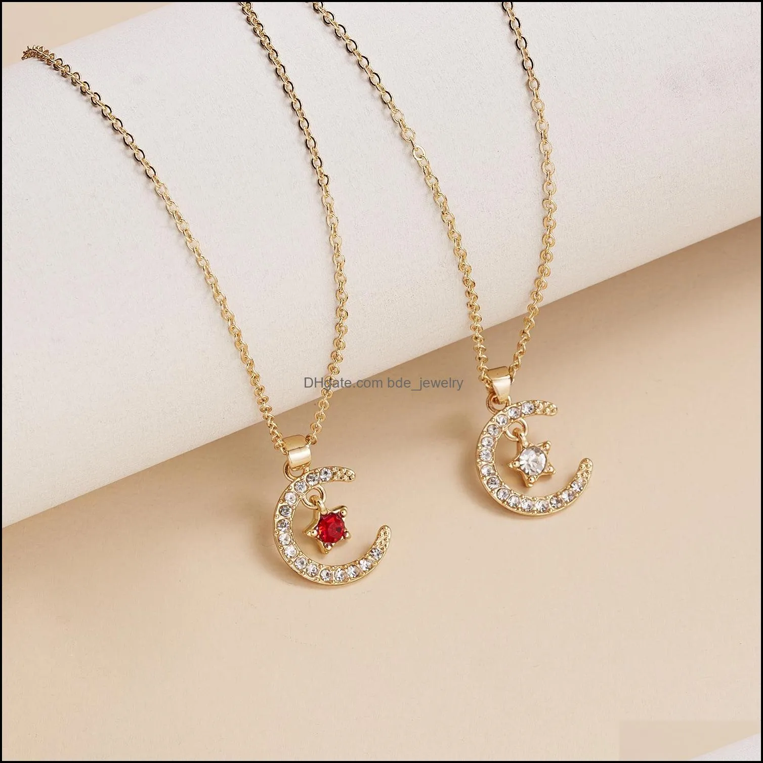 moon shaped star birthstone birthday rhinestone necklace jewelry women pendant choker colorful crystal neck chain friendship gifts new