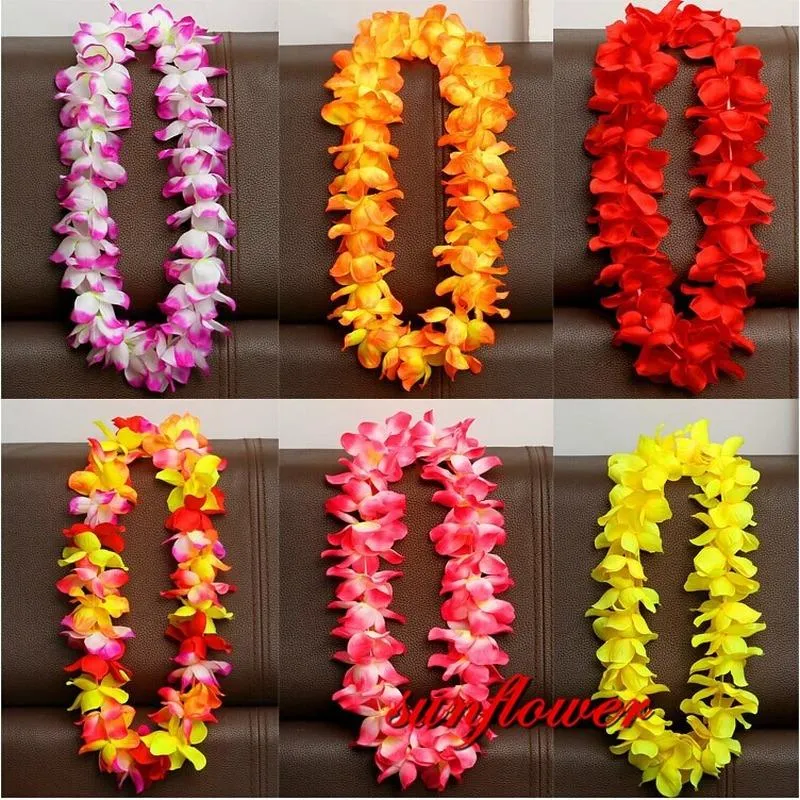 Ghirlande di fiori decorativi Ghirlande di ghirlande artificiali hawaiane Collana Ghirlanda Vestito operato fai-da-te Decorazione per feste in spiaggia alle Hawaii PasquaDecorativo