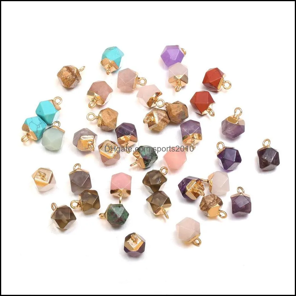 Konst och hantverk Facetterad fyrkantig polygonform Natural Stone Charms Healing Rose Quartz Crystal Turquoises Jades Opal Stones Sports2010 DHCLW