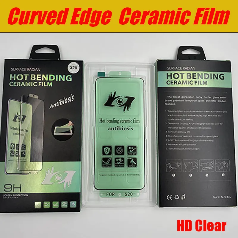 Hot Bending Curved Edge HD Clear Clear Ceramic Film Screen Protector för Samsung S22 S21 S20 S10 Note20 Note10 Plus Ultra With Retail Box -paketet
