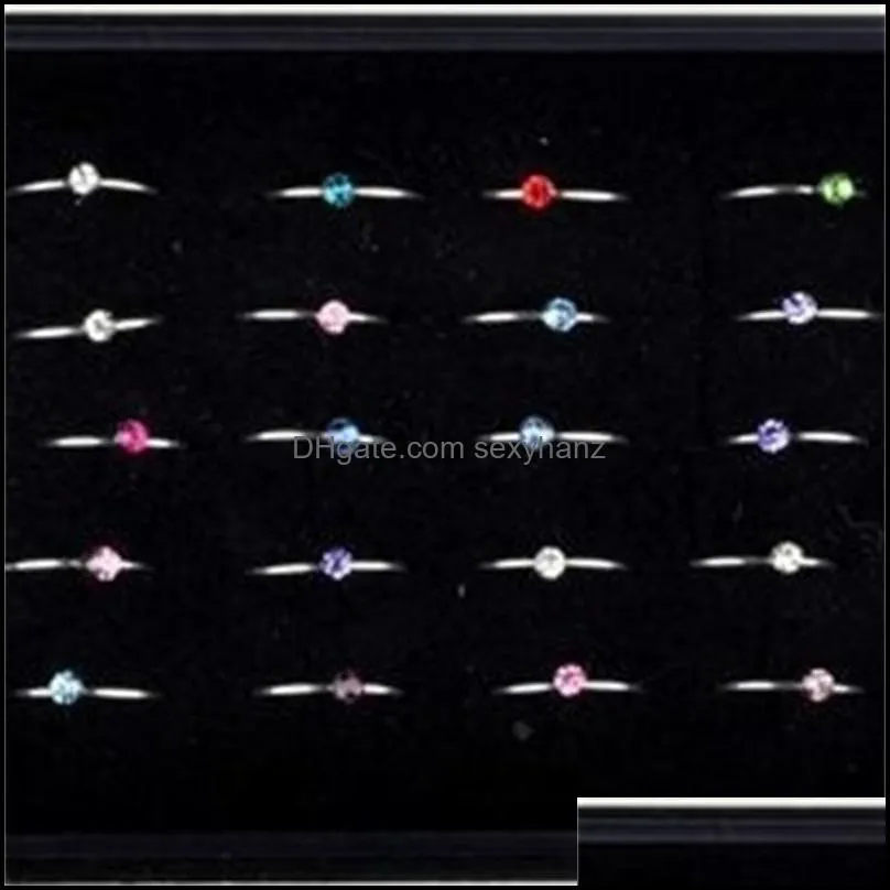 Wholesale 40Pcs 1Set Jewelry Nice Body Pierce Crystal Nose Ring Bulk Lots Bullring Display Box LR312 1134 T2