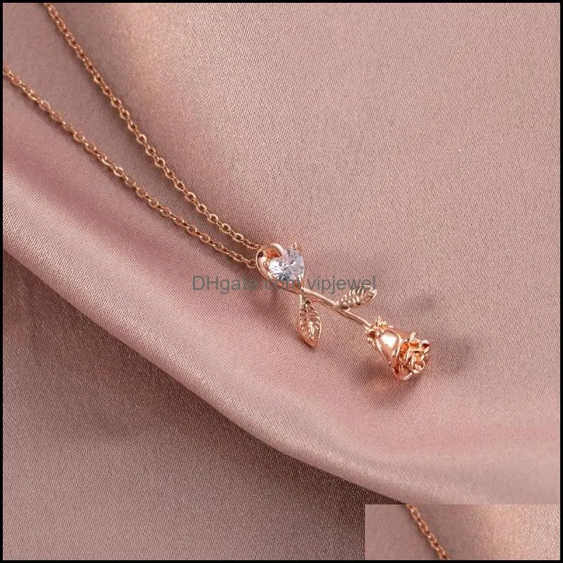 stainless steel gold rose gold zircon flower heart choker necklace jewelry