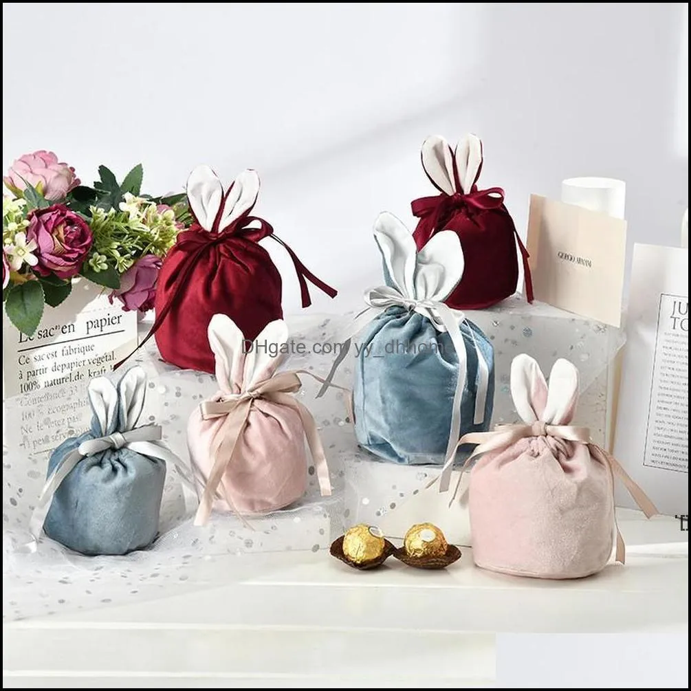 Personalized Velvet Easter Bag Favor Rabbit Ears Design Candy Bucket Soft Plush Wedding Gift Wrap Portable Drawstring Pocket Bag