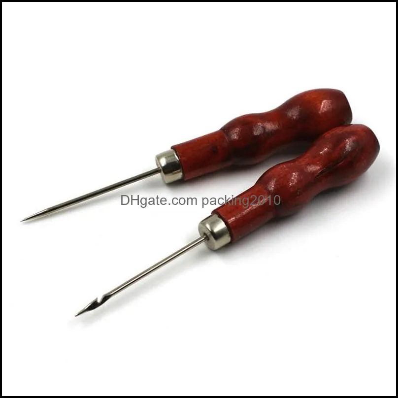 Red Wooden Handle Needle Hand Tools Pin Punching Hole Maker Stitching Overstitch Sewing Tools High Quality Leather Craft Cloth Awl