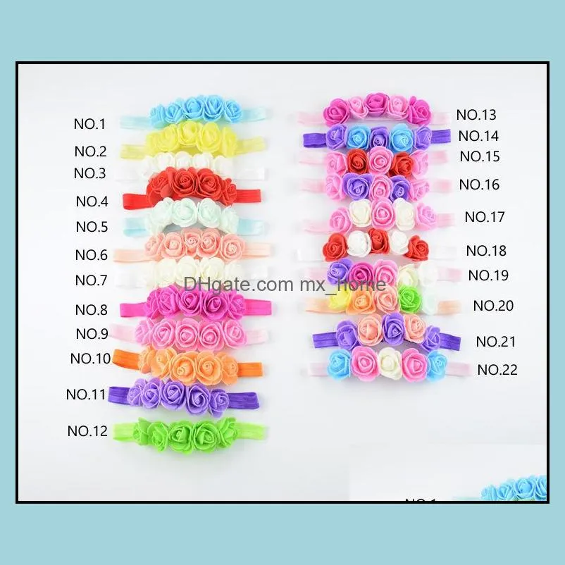 22 Colors Hair Accessory Band Baby Headband Little Girl DIY Five Rose Hairbands Garland Flower Grosgrain Boutique For Party