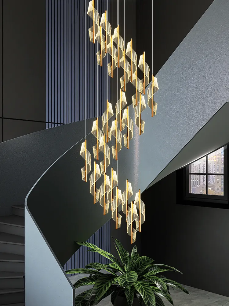 Modern LED Staircase Chandelier Lamp Living Room Villa Hall Light Luxury Long Line Spiral Duplex Building Nordic Simple Chandelier