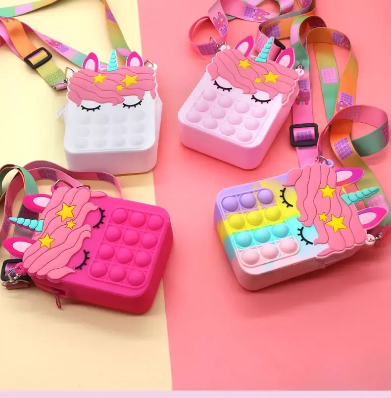 Unicorn Fidget Pops juguetes sensoriales burbuja bretelle bolso de hombro correas para teléfonos celulares