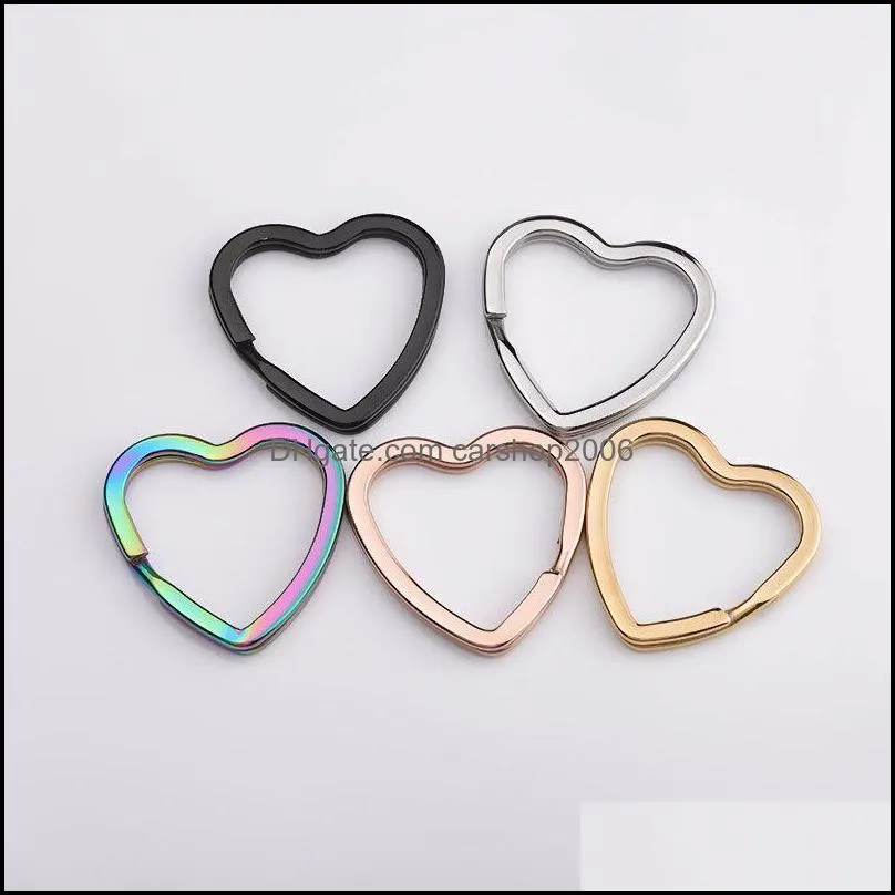 rainbow heart gold silver color keychains metal key chain ring split rings unisex keyring keyfob holder accessories diy