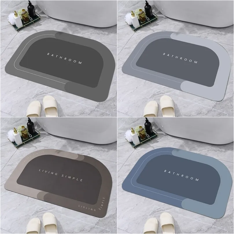 Semicircle Super Absorbent Shower Mat Quick Drying Bathroom Rug Non-slip Entrance Doormat Nappa Skin Floor Bath Home Carpet 220401