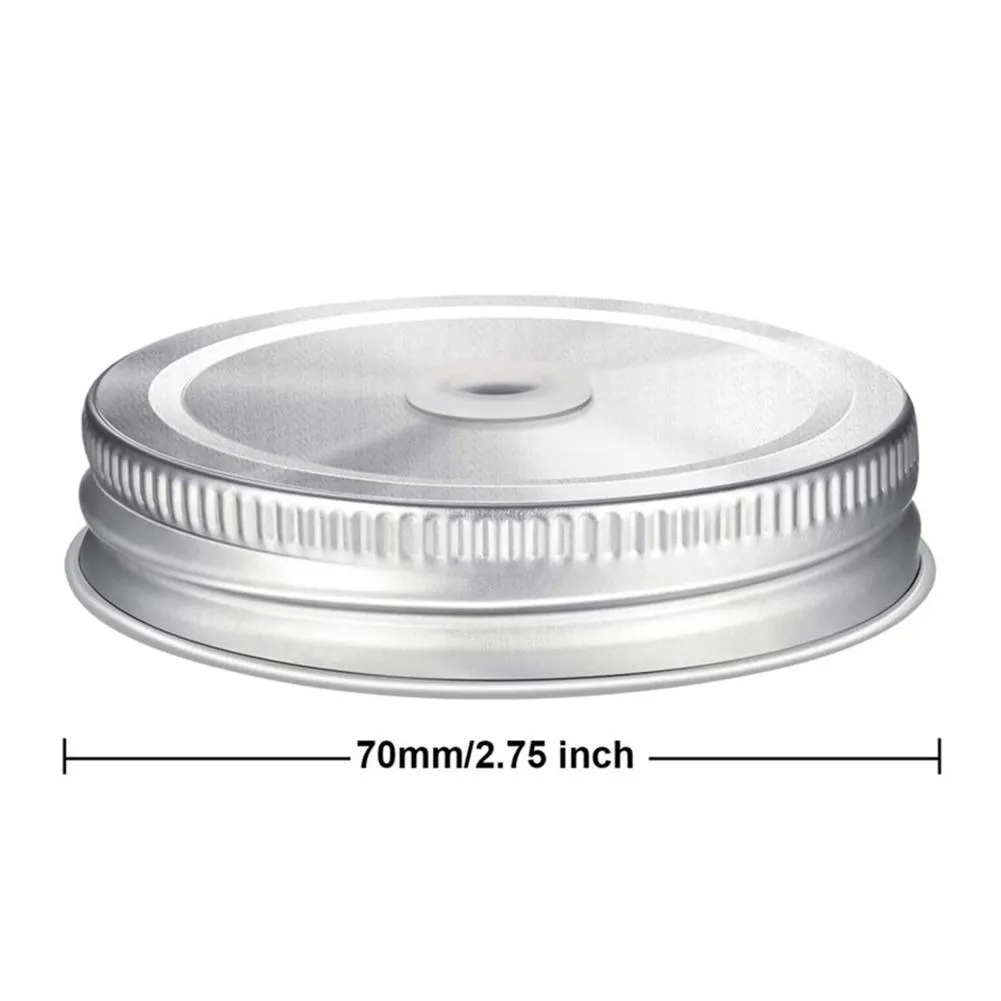 70mm Stainless Steel Mason Jar Lids With Straw Holes Drinking Jar cover Drink Bottle Caps For Birthday Party Wedding