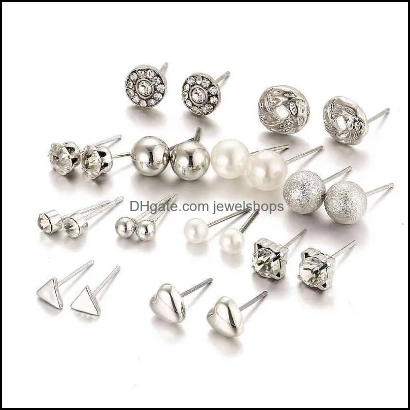 set simple clip square zircon peach heart diamond earrings alloy earrings female