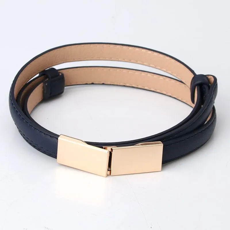 Belts Adjustable Gold Buckle Belt Women Fashion Thin Pu Black Female Jeans Dress Waistband Brand Design 2022Belts