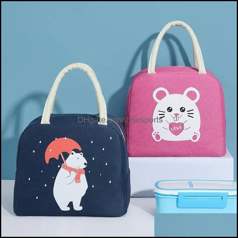 Bolsas de armazenamento Organização em casa Cartoon Housekee Cartoon Bear lancheira para crianças crianças crianças piquenique ao ar livre portátil insated cooler brea