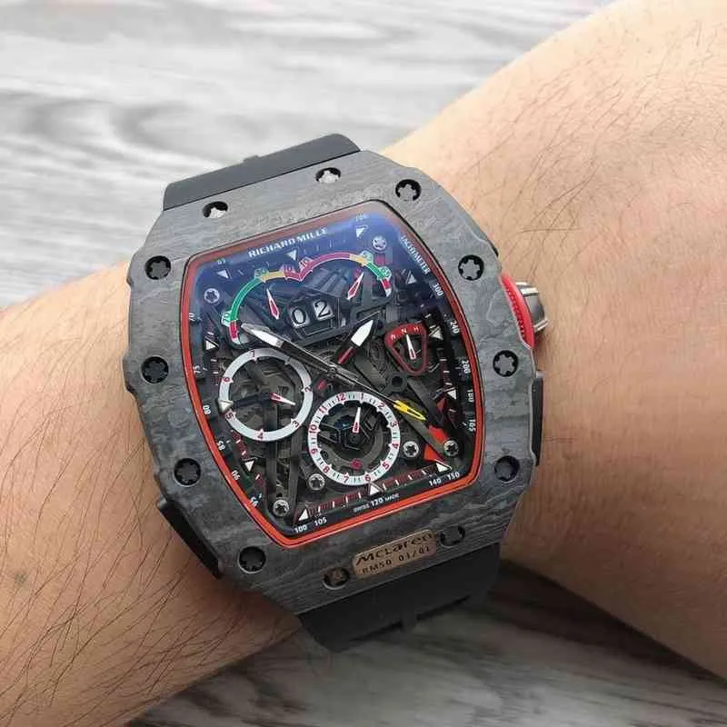 시계 손목 시계 디자이너 럭셔리 남성 기계공 시계 Richa Milles Wristwatch Carbon Fiber 대형 다이얼 남성 기계 McLaren의 같은 브래지어