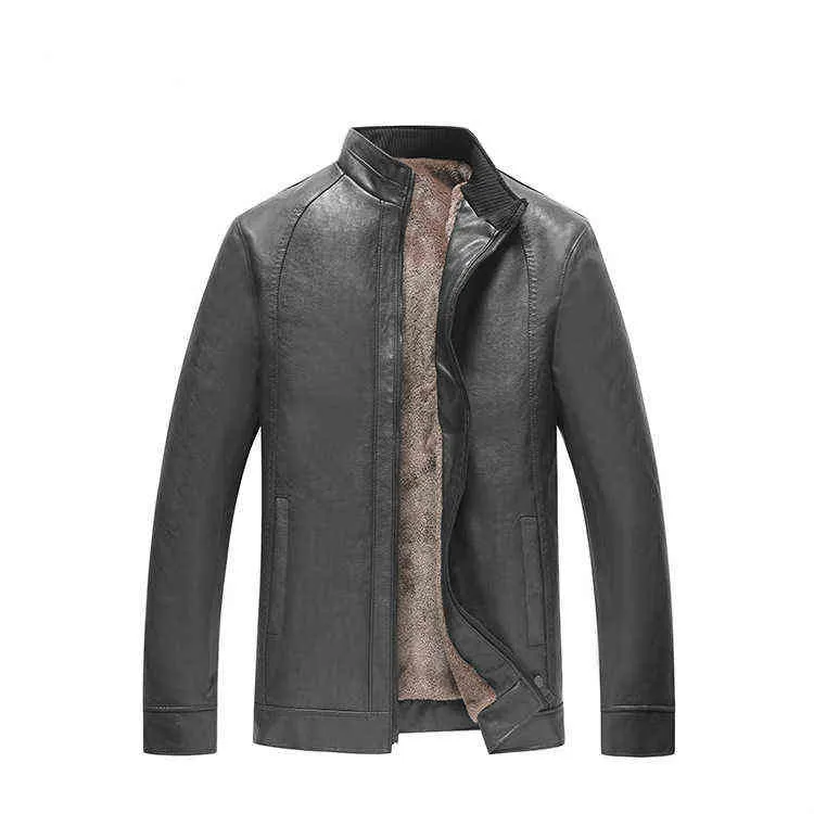 Men Stand Collar Faux Leather Jacket Men Business Casual Loose Long Sleeve Pu Leather Black Faux Fur Coat Male Oversize 4xl 5xl L220725