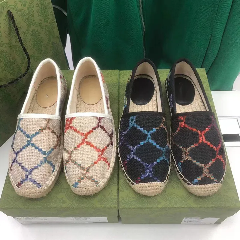 Dames jacquard espadrille Designer platte schoenen Leren espadrilles Loafers Canvas schoenen Mode Dame Meisjes Zomer Wit kalfsleer Casual schoenen met
