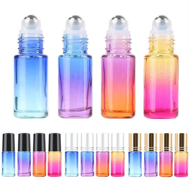 5ml Gradient Glass Bottle Roll On Empty Perfume Essential Oil Bottles with Metal Ball Roller Container Cosmetic Packaging