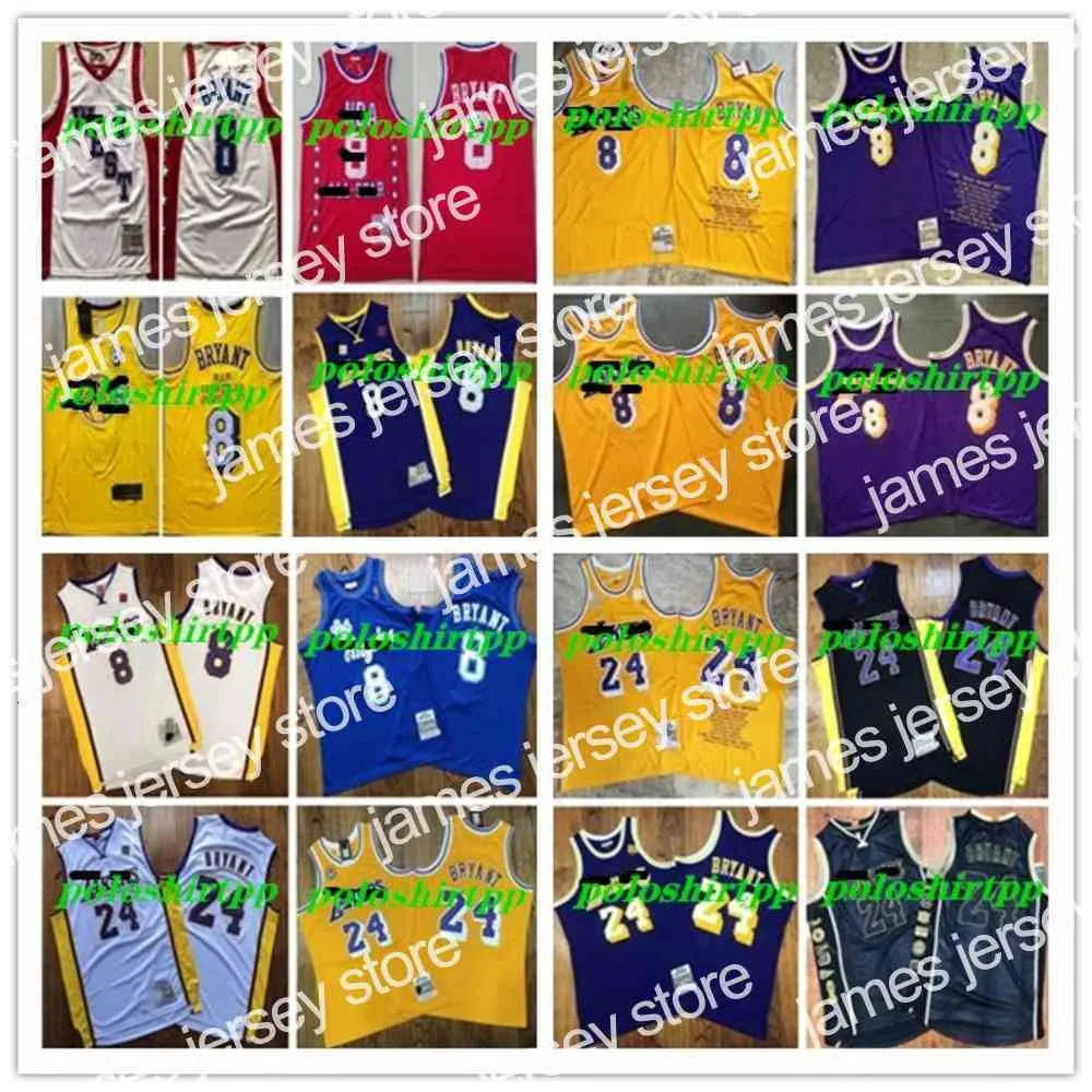 New Lakers 's Mens Mitchell Ness 스티치 농구 유니폼 Los 24angeles 8 Black Mamba 정통 96-97 00-01 07-08 08-09 09-10th Hardwoods