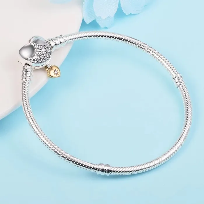 New Moments Heart Clasp Snake Chain Bracelet Genuine 925 Sterling Silver Bracelets Fits European Pandora Style Jewelry Charms Beads DIY Bracelet 569563C01