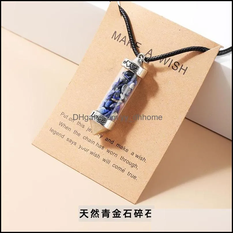 natural crystal crushed stone wishing love bottle cone pendulum pendant necklace make wish card necklaces healing for women yydhhome