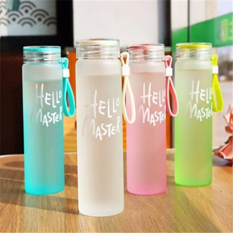 480ML High Borosilicate Glass Cup Frosted Personality Water Bottle Gradient Color Fashion juice Cups with Rope Leak-poof Travel Bottle WLL1341