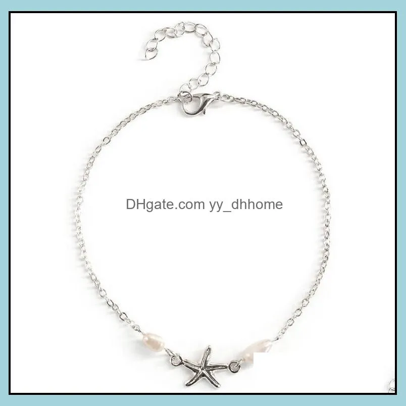 Punk Ankle Bracelets Girls Women Gold Silver Tone Starfish Pearl Anklet Chain Foot Chains Yoga Dancing Anklets