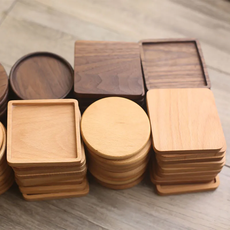 20 stijlen houten onderzetters beuken zwarte walnoot koffie thee cup matten natuurlijke niet -slip theepot drink huis bargereedschap duurzame houten placemats ronde