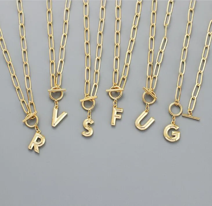 Colares iniciais de ouro para as mulheres meninas punk ot fivela paperclip link cadeia colar jóias presentes
