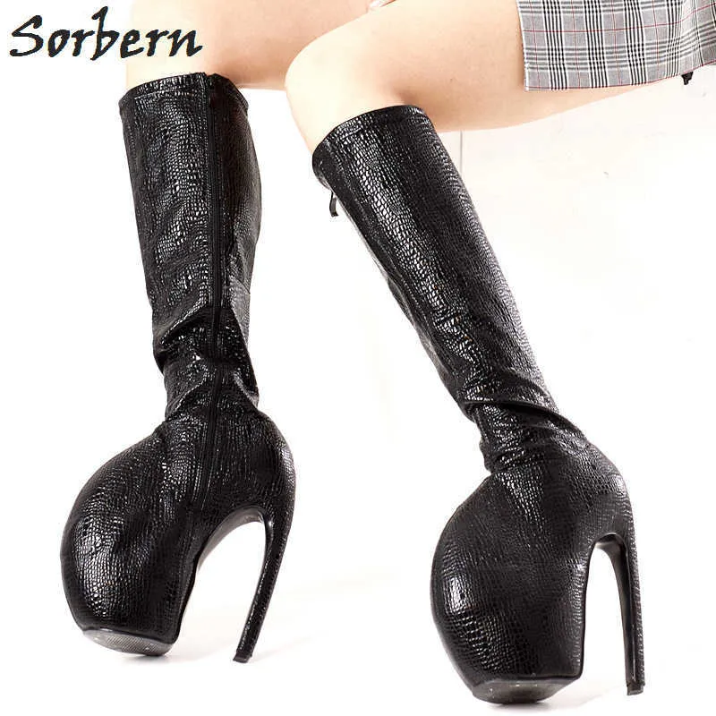 Sorbern Dostosowane kolano High Boots Women Snake Print Celebrity Inspirowane Boot Women Plus Size Round Toe