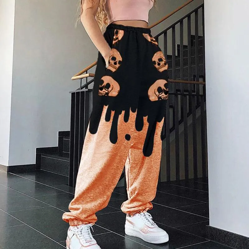2022 Womens Baggy Skull Print High Waisted Baggy Sweatpants Women