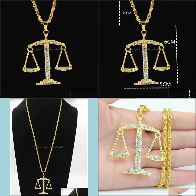 hip hop necklace gold color rhinestone balance pendant 316l stainless steel men women jewelry