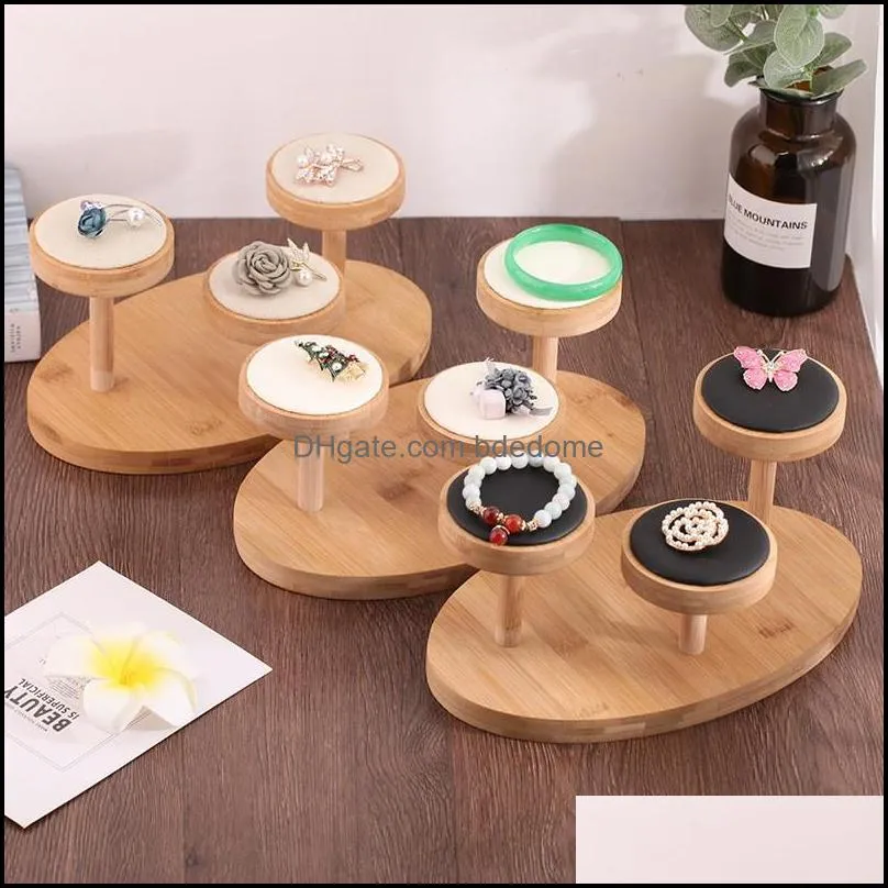 Natural environmental protection bamboo and wood jewelry display holder ring earring bracelet rack window counter jade display rack three-piece