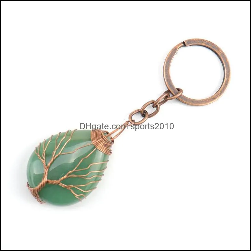 retro handmade tree of life key rings waterdrop natural stone healing crystal quartz keychain keys chain key ring