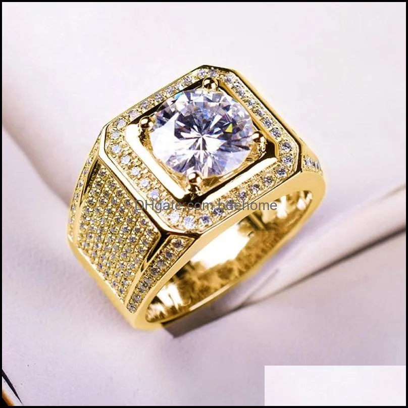 fashion domineering full diamond shining men`s ring large loose diamond cluster zircon imitation moissanite engagement wedding ring