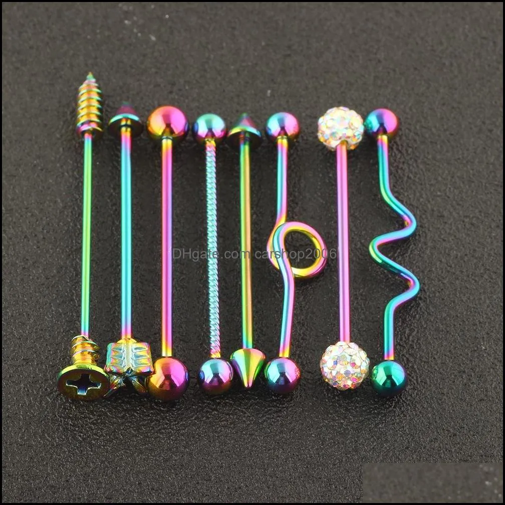 8Pcs/Set Industrial Stud Barbell Earring Women Men Vintage Style Cartilage Body Piercing Jewelry Bar