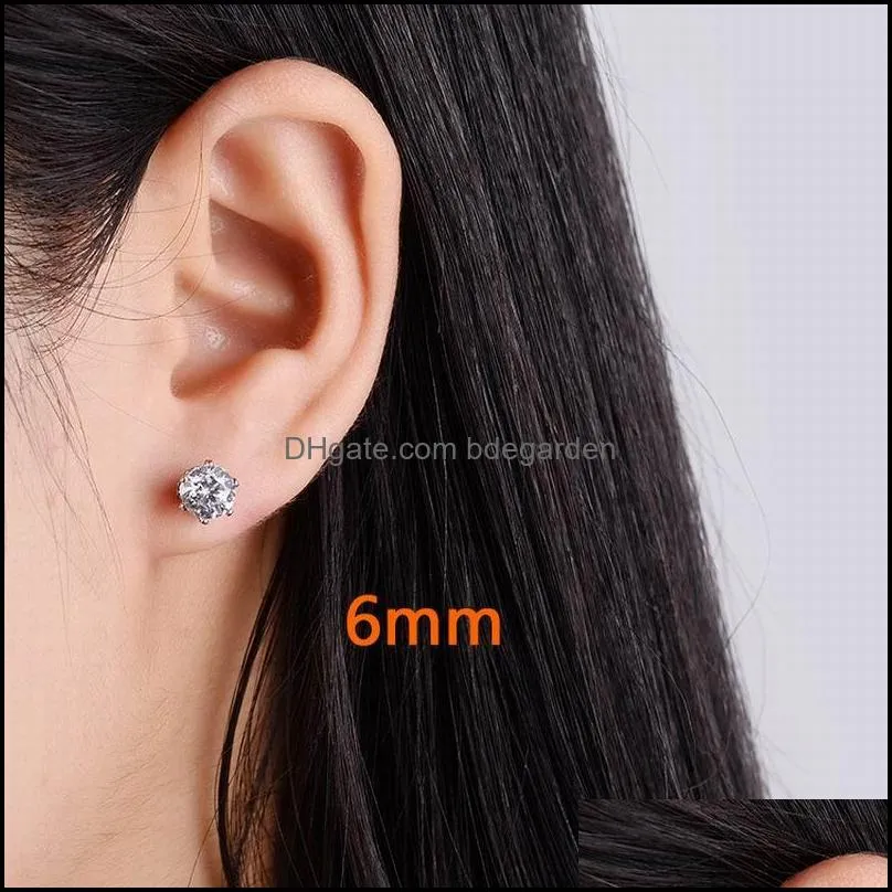 new jewelry women`s stainless steel earrings round black/white/red 4-8mm cubic zirconia stud earring wholesale