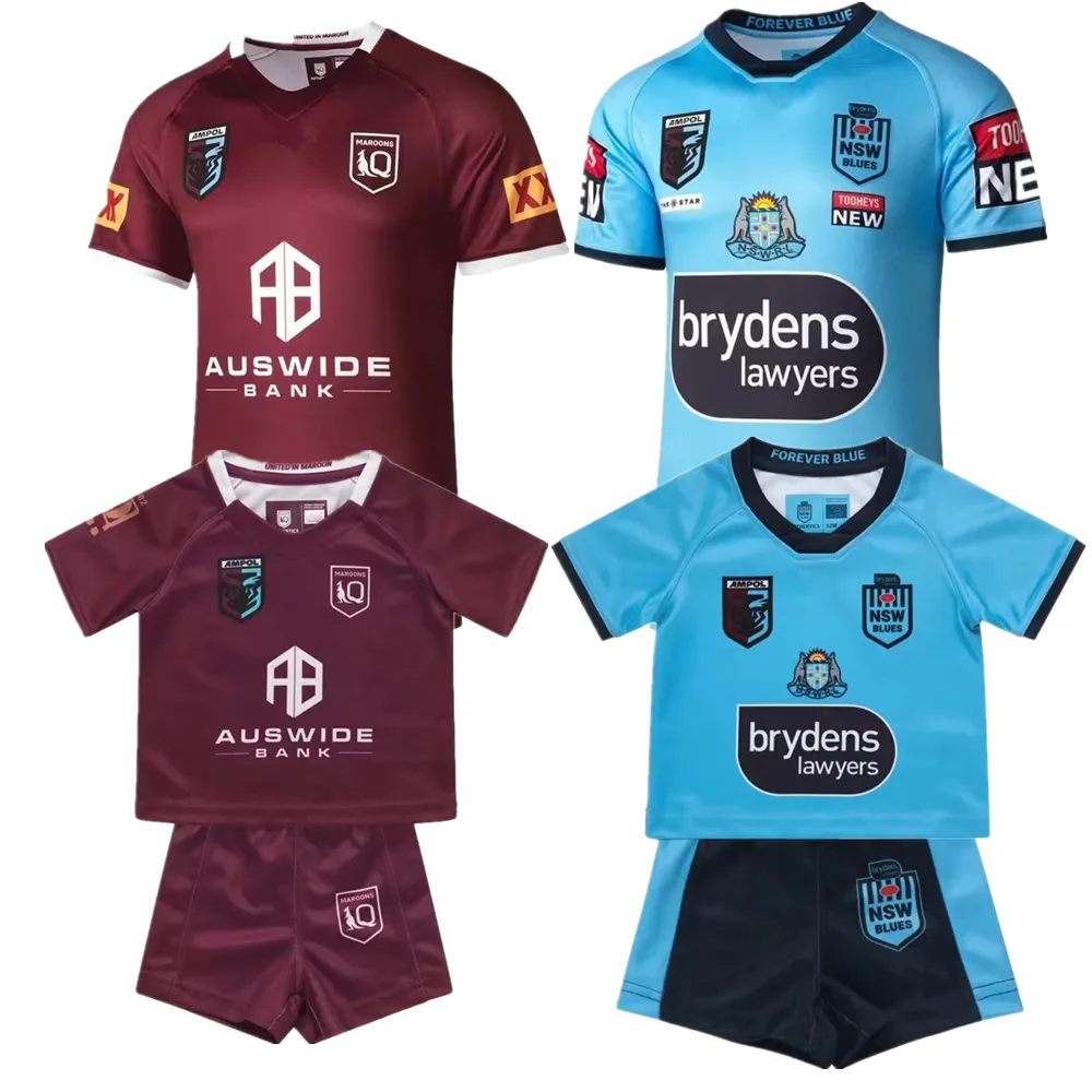 2022 2023 Kinderenpak Rugby Jersey Australië Qld Marrons NSW Blues State of Origin Youth Children Rugby Shirt Leeftijd 3 ~ 13 jaar oude aangepaste naam en nummer