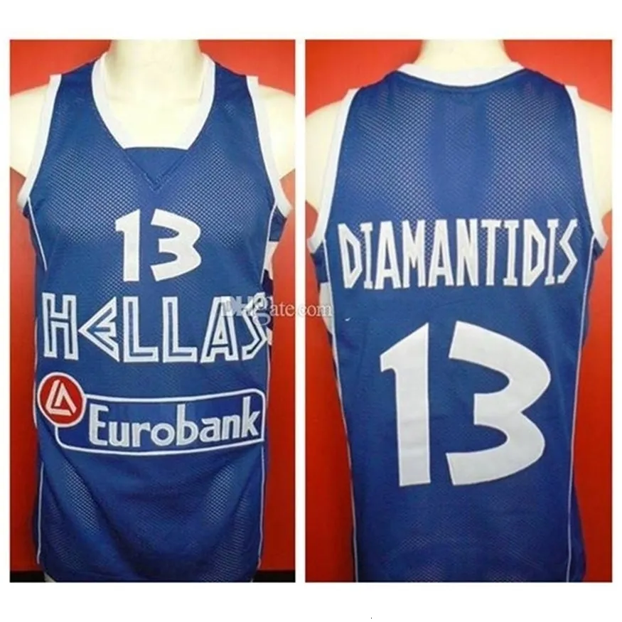 Nikivip Dimitris Diamantidis # 13 Équipe Grèce Hellas Baloncesto Europeo Maillot de basket-ball rétro pour hommes cousus personnalisés avec n'importe quel numéro