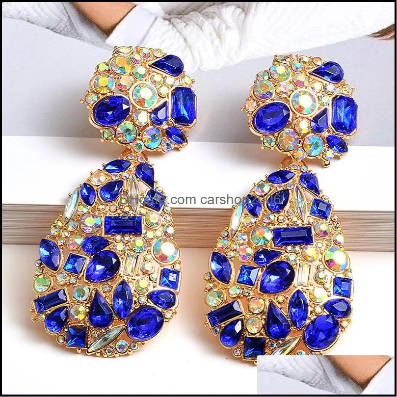 Colorful Glass Crystal Geometric Earrings Rhinestone Big Pendant Dangle Earring Statement Jewelry