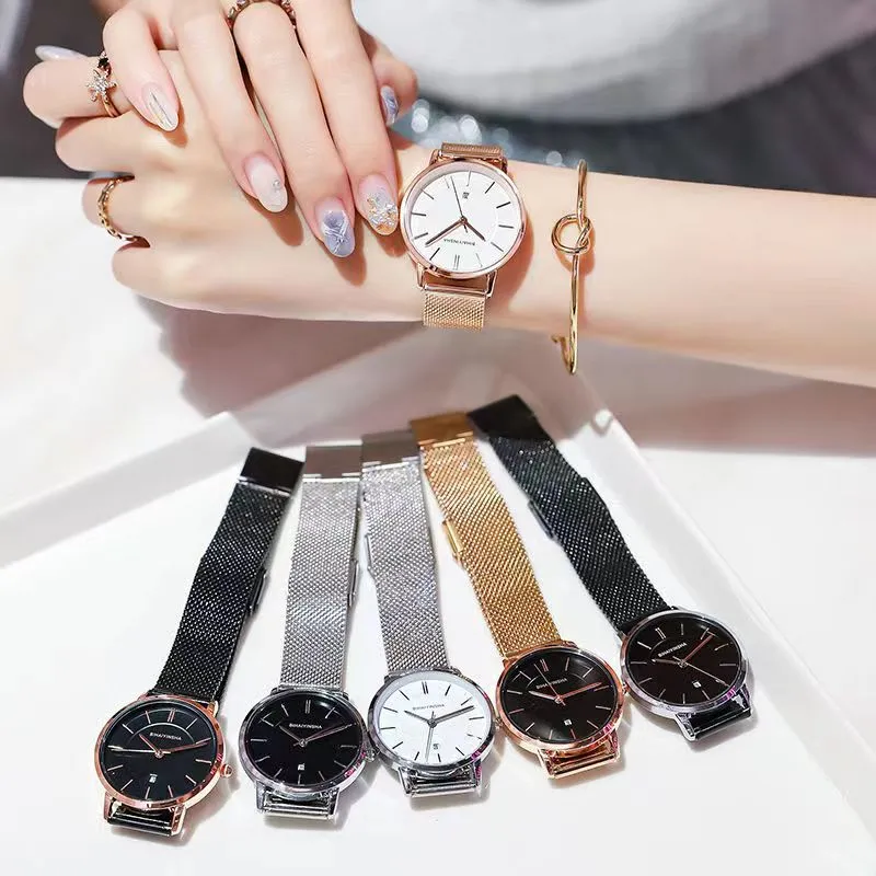 Designer Brand new womens High quality fashion casual luminous date luxury Watch watches Ladies and Girls Watch Manufacturers Wholesale Quartz Round Mesh Strap