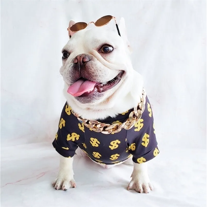Ropa para mascotas Ropa para perros Ropa de verano Dólar Camiseta Escudo Bulldog francés Chaleco Perros pequeños Gatos Ropa Gota Productos para mascotas T200710