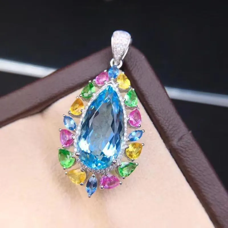 Pendant Necklaces Exquisite Water Drop Necklace Inlay Multi Color Crystal Zircon Fashion S925 Jewelry For Women Wedding Anniversary GiftsPen