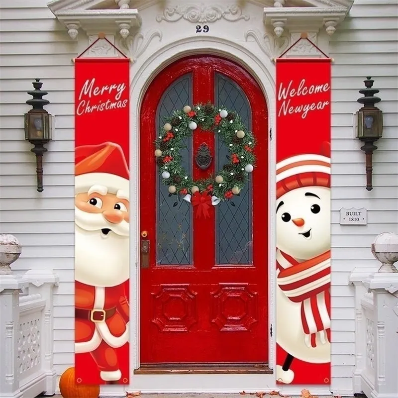 Papai Noel Banner Banner Porta de decoração de Natal pendurada ano de Natal Ornamento Home Home Holiday Snowman Cortina Y201020