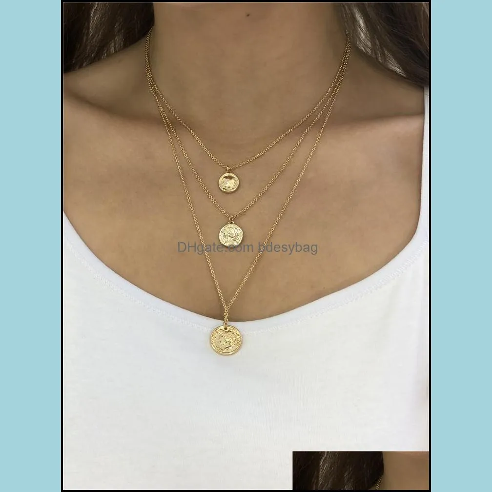 pendant necklaces f/w gold color with shiny glitter square three layer in one lobster layered necklace for women mother gift