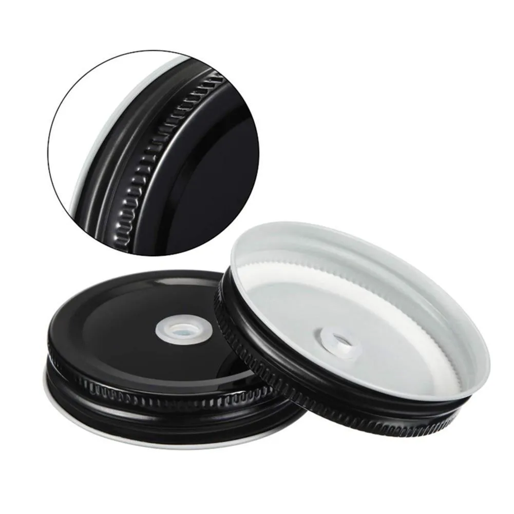 70mm Stainless Steel Mason Jar Lids With Straw Holes Drinking Jar cover Drink Bottle Caps For Birthday Party Wedding