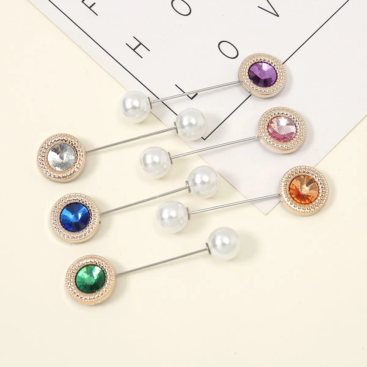 6pc Vintage Pearl Crystal Lapel Pins Women Men Suit Pin Brooch Simple Brooches Coat Scarf