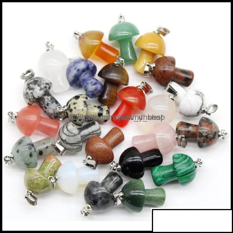 Charms Jewelry Findings Components Mix Natural Stone Quartz Crystal Amethyst Agates Aventurine Mushroom Pendant For Diy Making