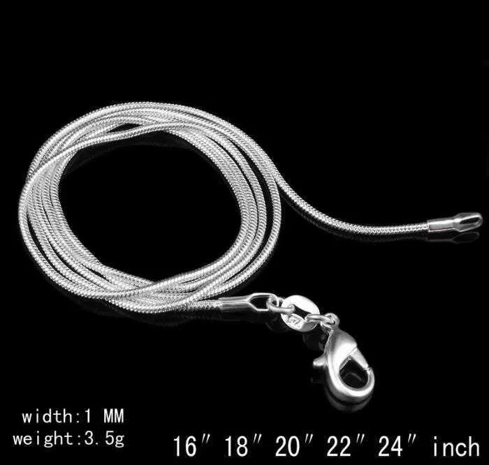 925 Sterling zilveren groothandel gladde slangenketting ketting kreeft klempels keten sieraden maat 1 mm 16inch 24inch