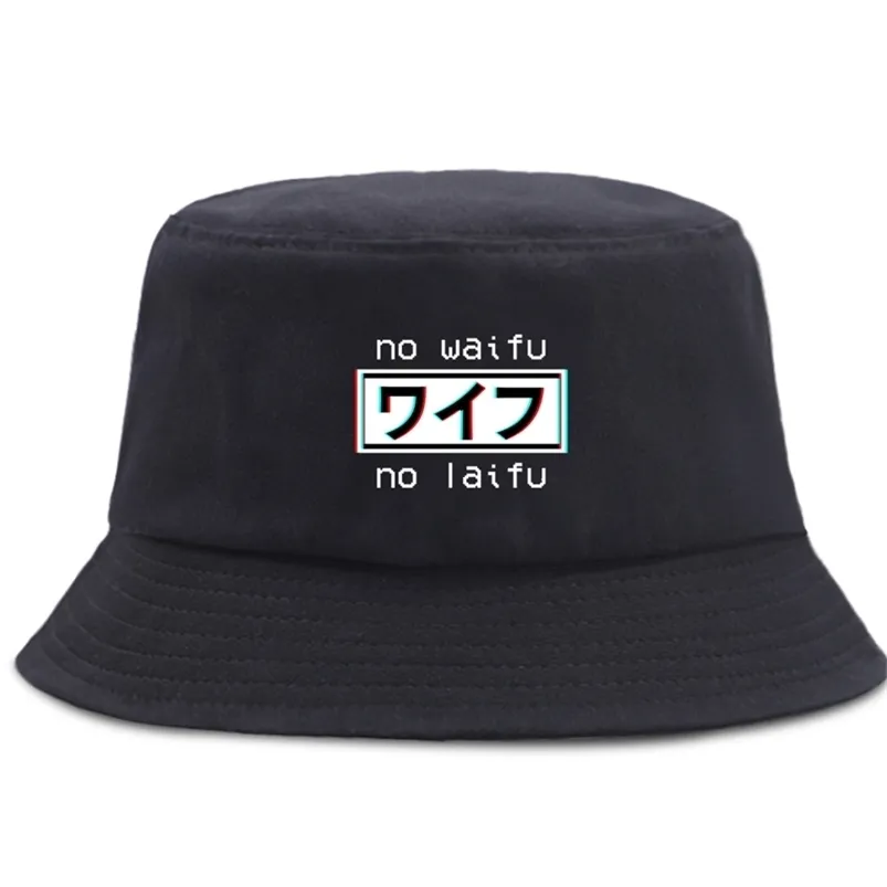 Geen Waifu Geen Laifu Cartoon Vissershoed Unisex Japan Anime Panama Caps Zonnescherm Hip Hop Emmer Hoeden Zomer vissen Zonnepet 220812