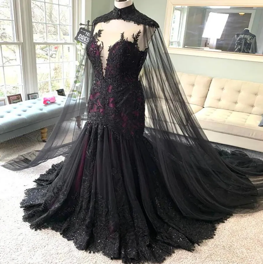 chinese dress ladies Arabic Black One Shoulder Mermaid Luxury Evening Dress With Cape Sleeve Elegant Dubai Women Wedding Party Gown 389 Red / 4 main image 1